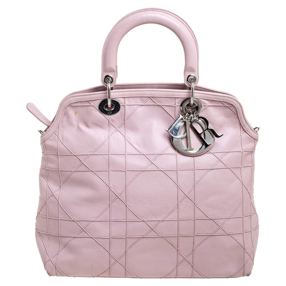 Pre Owned Dior Pink Cannage Quilted Leather Granville Tote 