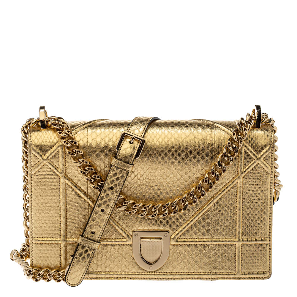 Dior, Bags, Diorama Clutch Bag In Metallic Gold