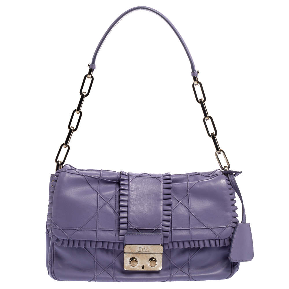 Dior Purple Cannage Leather New Lock Ruffle Flap Bag