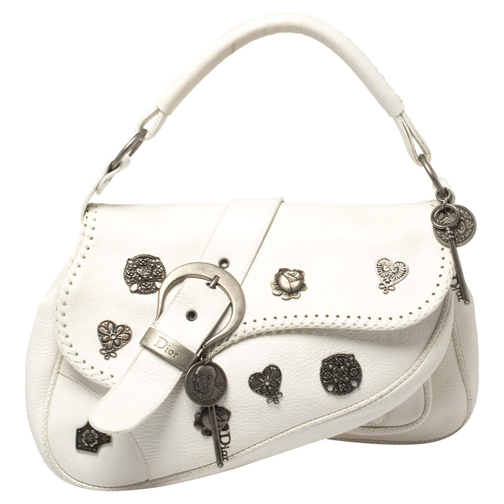 Dior White Leather Gaucho Alpine Saddle Bag