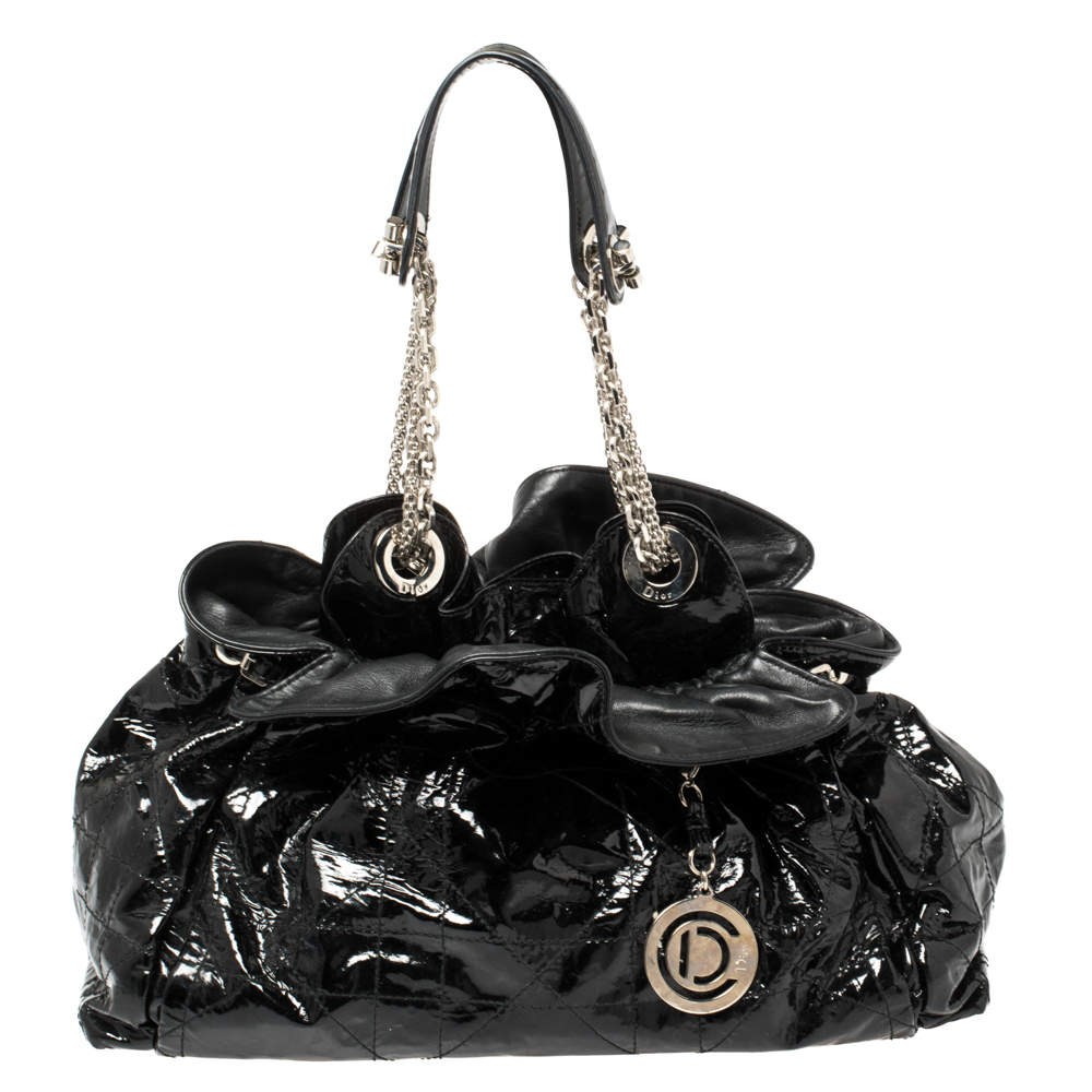 Pre Owned Dior Black Cannage Patent Leather Le Trente Hobo