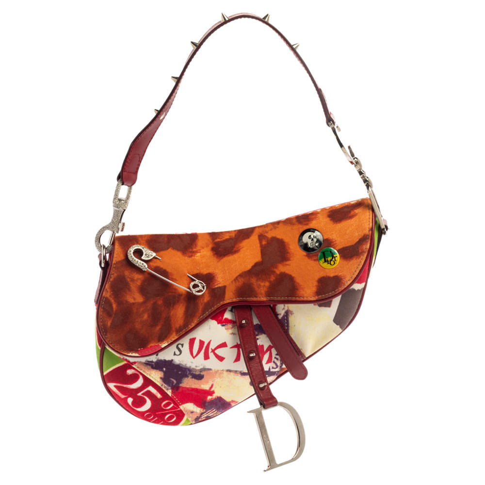 Dior Multicolor Canvas and Leather Limited Edition Victim Saddle Bag