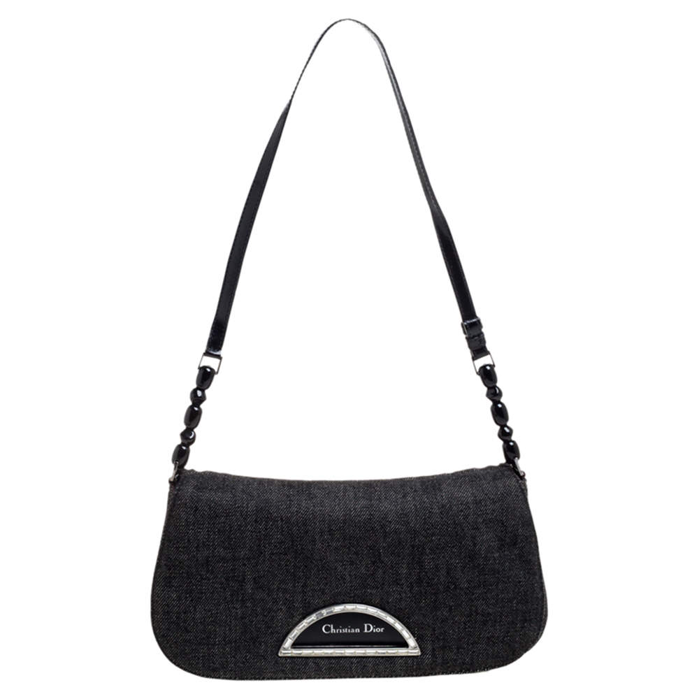 Pre Owned Dior Black Denim Malice Shoulder Bag