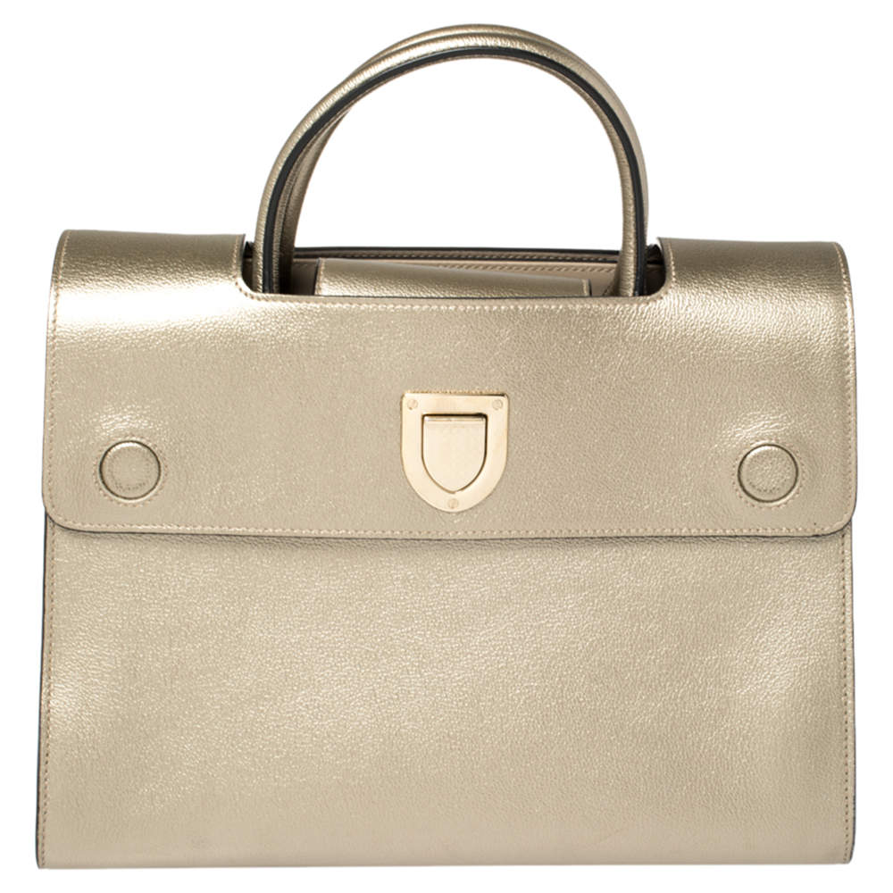 Pre Owned Dior Metallic Gold Leather Medium Diorever Bag