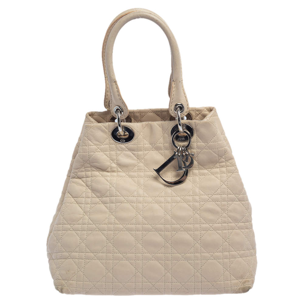 Pre Owned Dior Beige Cannage Quilted Leather Soft Lady Dior Tote