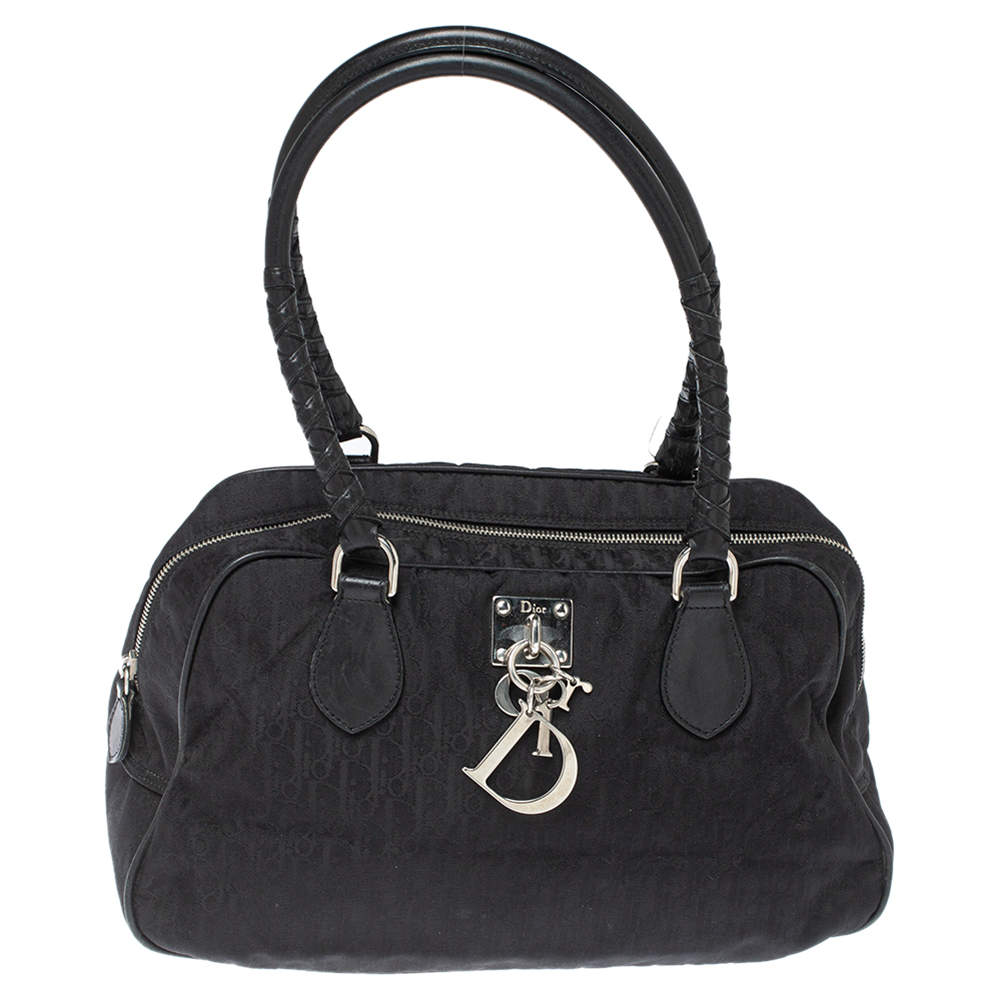 Dior Black Oblique Nylon And Leather Lovely Satchel