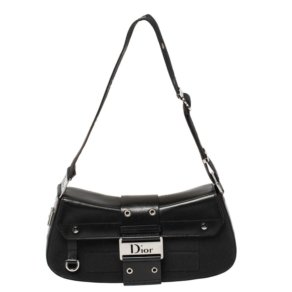 Dior Black Leather And Canvas Street Chic Shoulder Bag