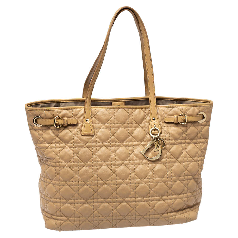 Dior Beige Cannage Coated Canvas and Leather Medium Panarea Tote