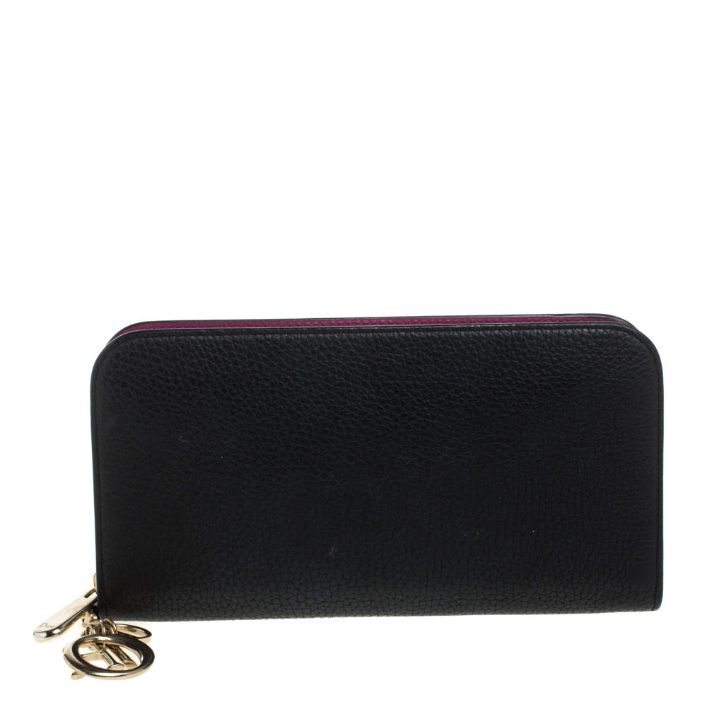 Dior Black Leather Diorissimo Voyageur  Zip Around Wallet