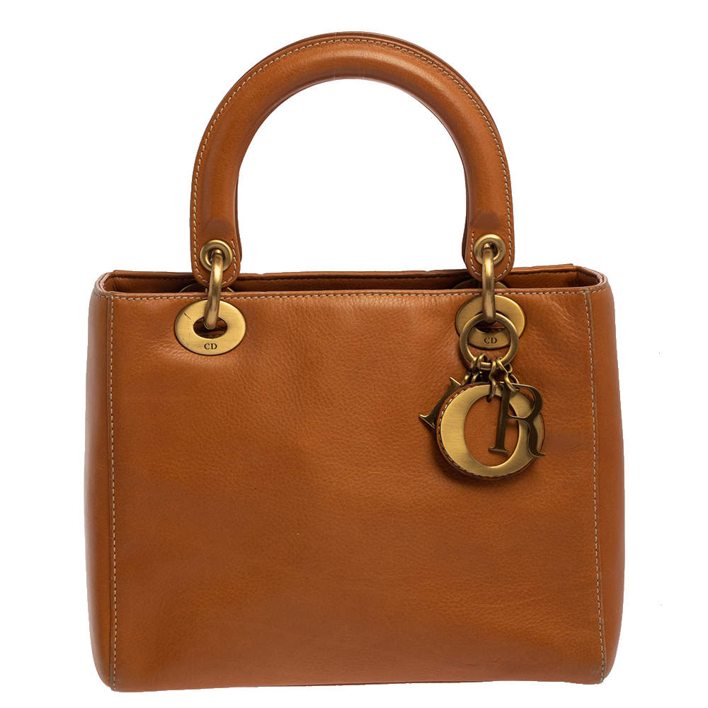 Pre Owned حقيبة يد ديور ليدى ديور متوسطة جلد بنية