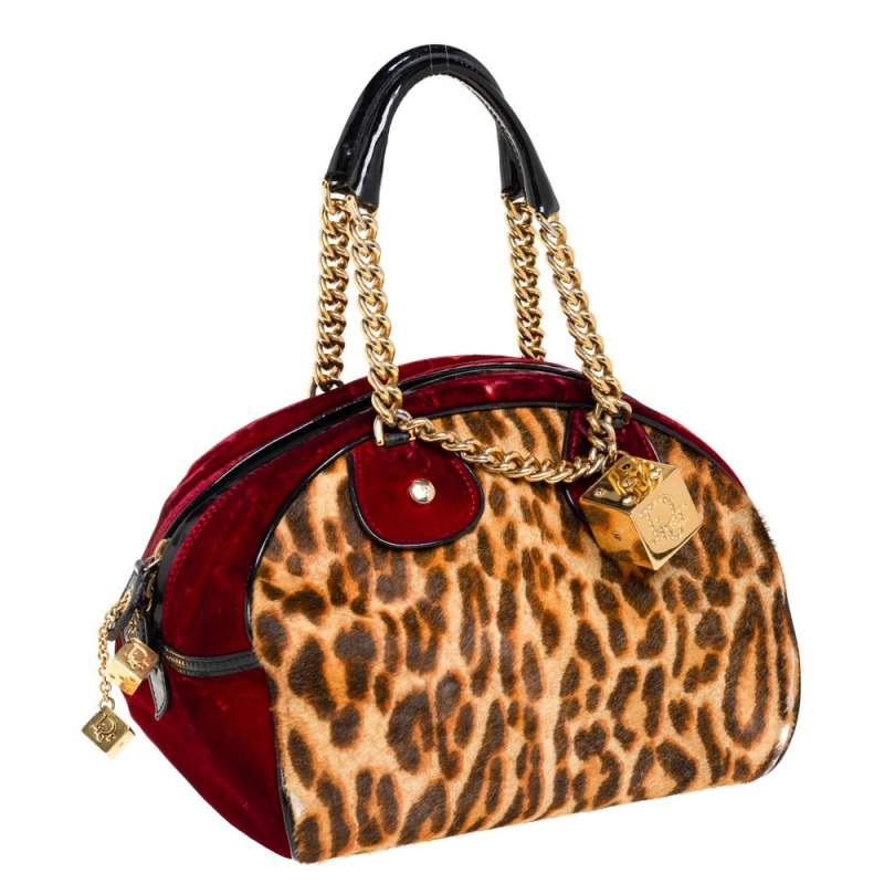 Dior Multicolor Leopard Print Calfhair, Velvet and Patent Leather Gambler Dice  Bag Dior