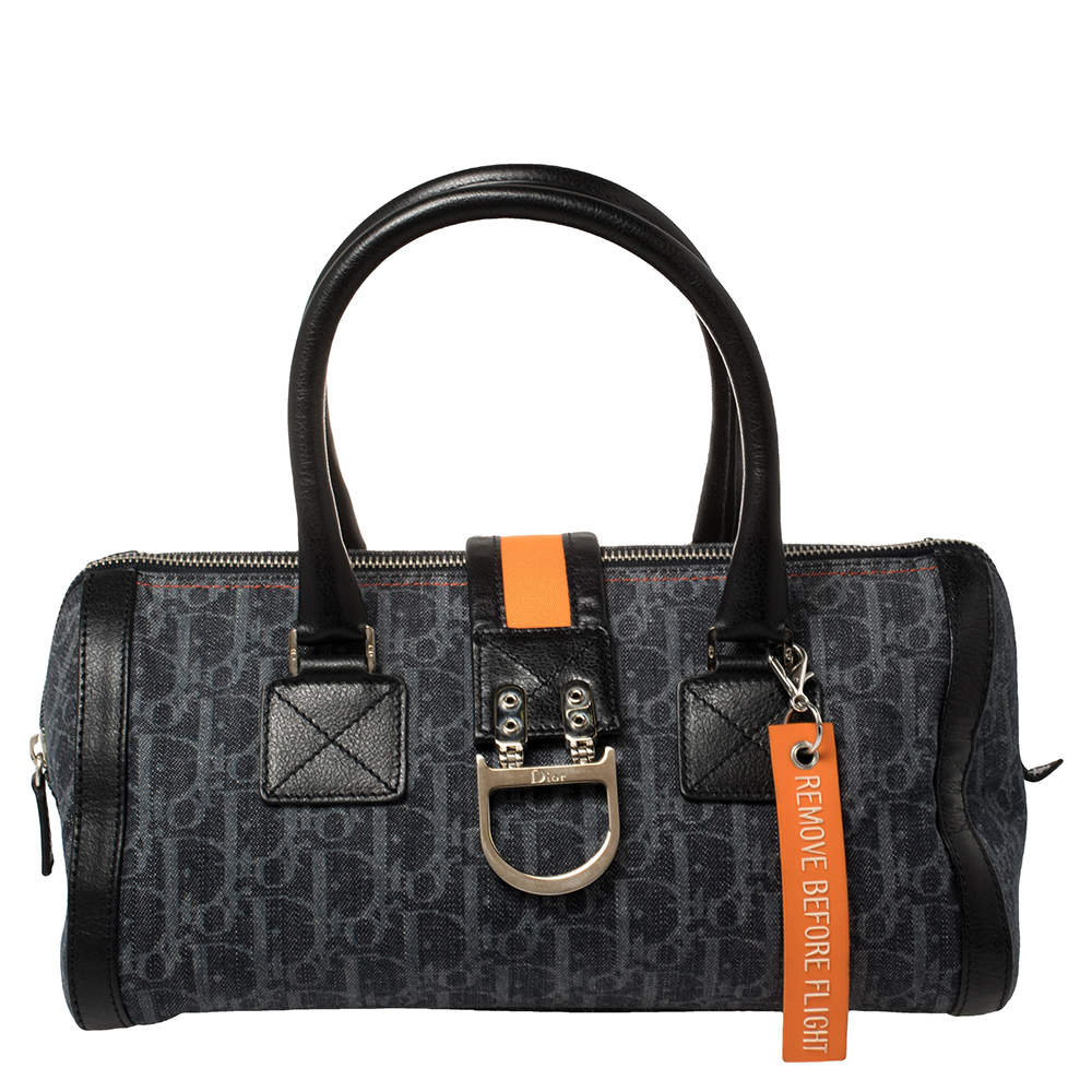 Dior Blue Diorissimo Denim and Leather Trotter Barrel Bag