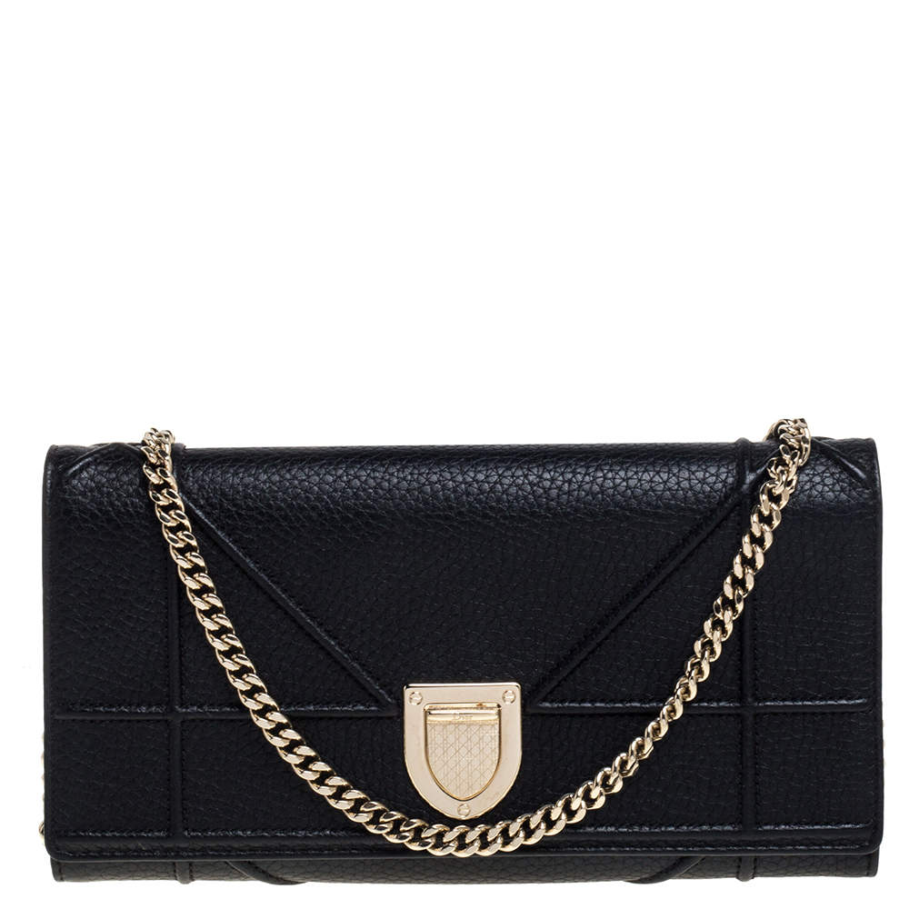 Dior Black Leather Diorama Wallet on Chain
