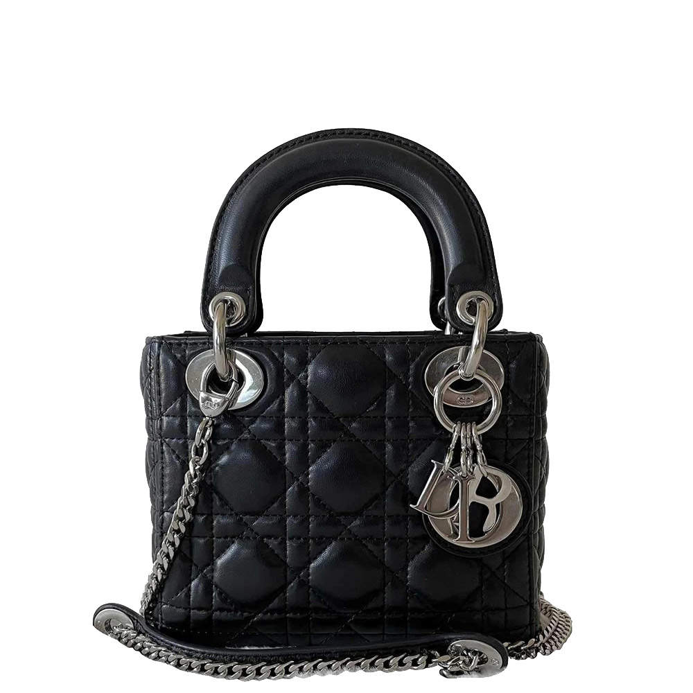 Dior Black Leather Lady Dior Mini Bag