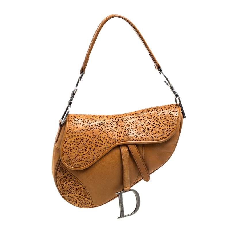 Dior Brown Leather Perforated Saddle Bag Dior The Luxury Closet