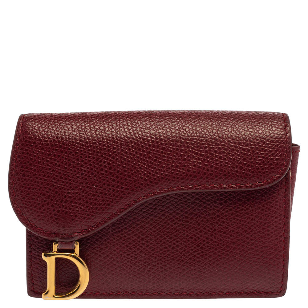 Pre Owned Dior Red Leather Saddle Card Holder