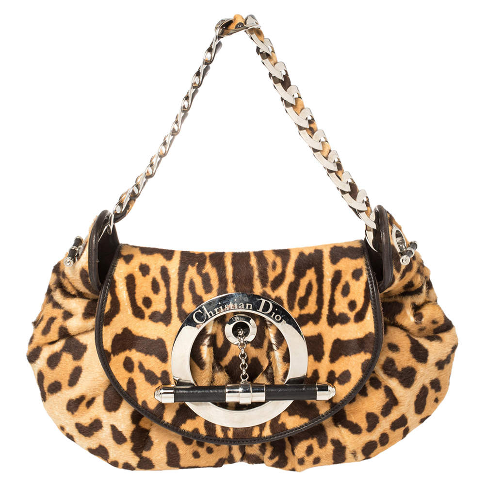  Dior Pony Hair Leopard Printed Jazz Club Shoulder Bag