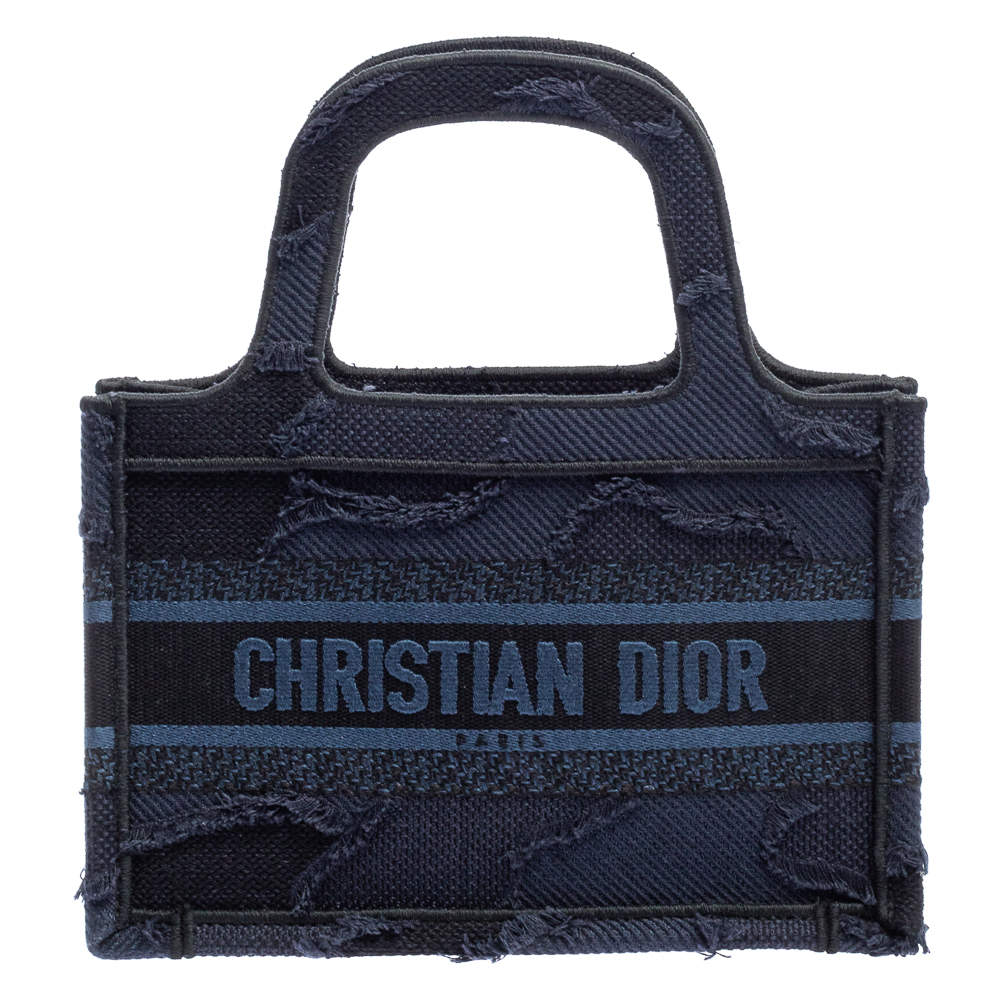 Pre Owned Dior Navy Blue Camouflage Canvas Mini Book Tote