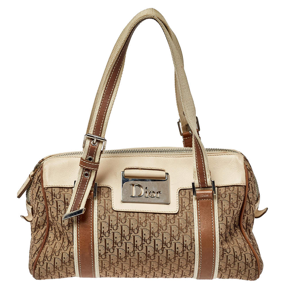 Dior Beige/Brown Oblique Canvas and Leather Street Chic Boston Bag