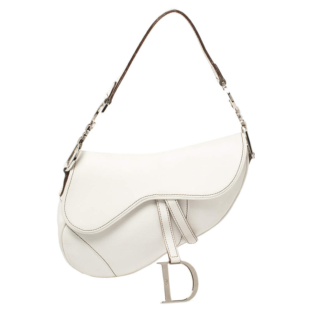 Pre Owned Dior White Leather Saddle Bag