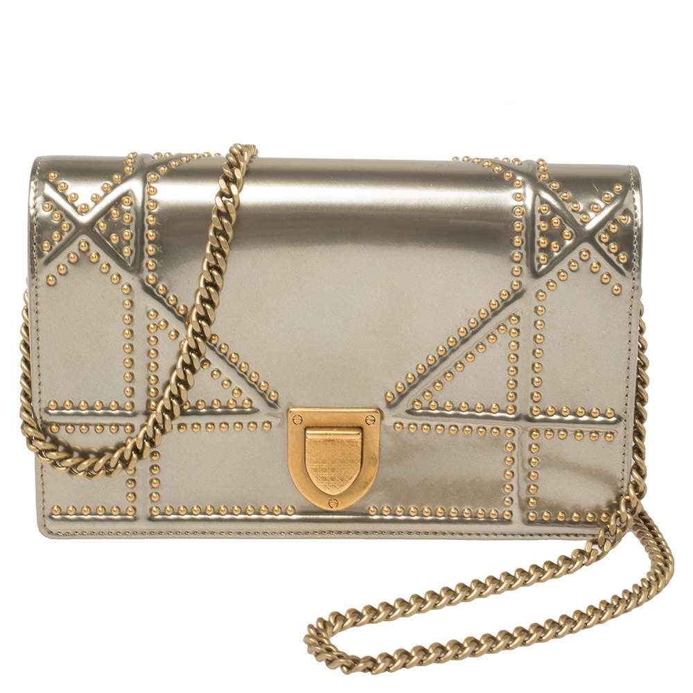 Pre Owned Dior Metallic Gold Patent Leather Diorama Flap Shoulder Bag