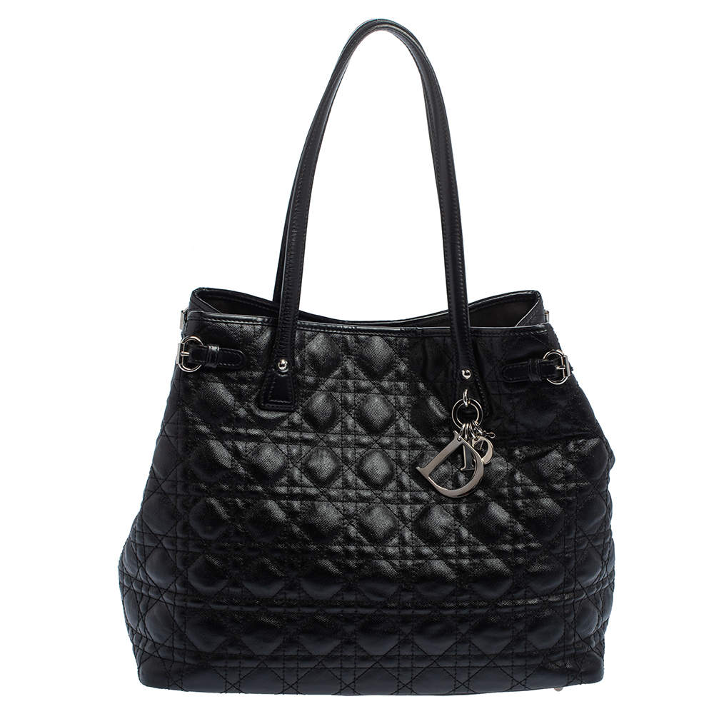 Dior Black Cannage Quilted Coated Canvas Medium Panarea Tote