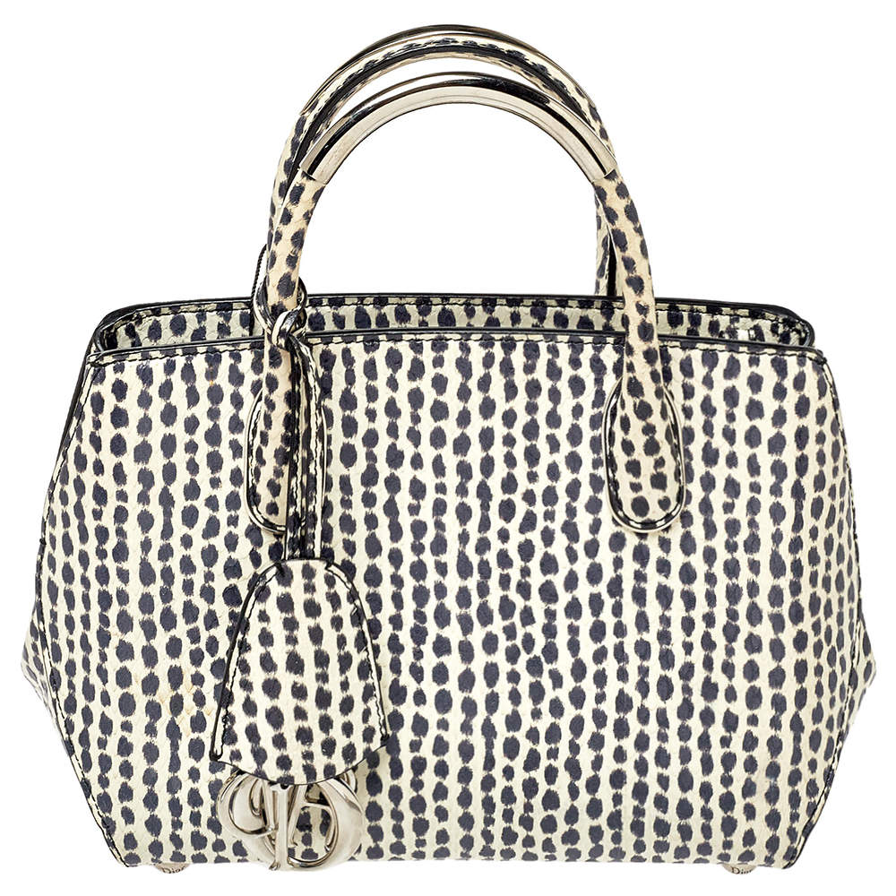 Pre Owned Dior White/Black Python Top Handle Bag
