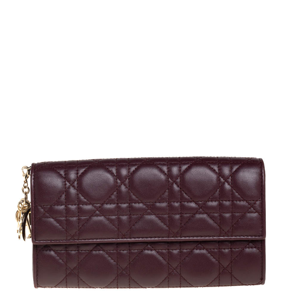 Pre Owned Dior Burgundy Cannage Leather Lady Dior Continental Wallet 