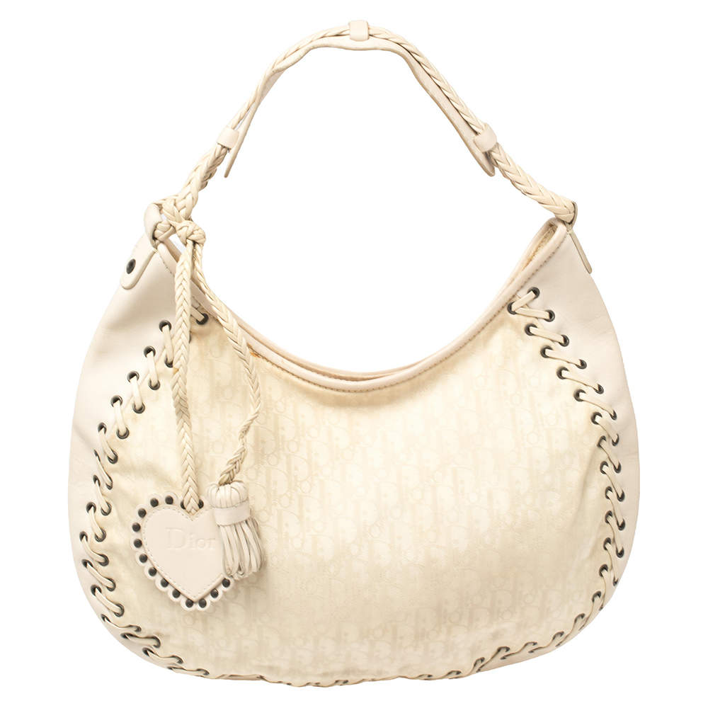 Pre Owned Dior Cream Oblique Canvas and Leather Ethnic Hobo