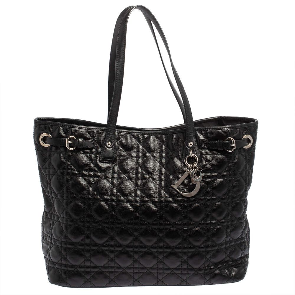 Pre Owned Dior Black Cannage Coated Canvas and Leather Large Panarea Tote