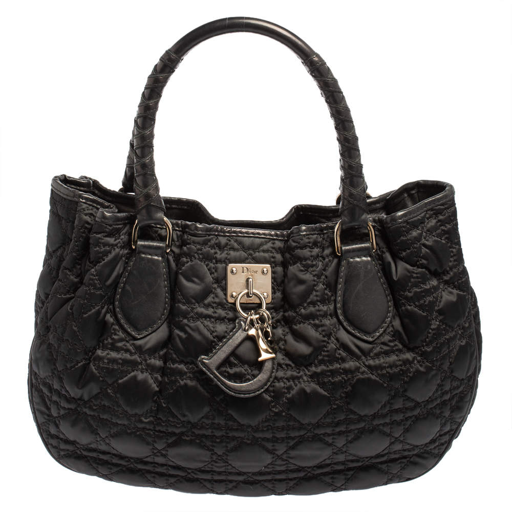 Dior Black Cannage Quilted Satin and Leather Charming Hobo