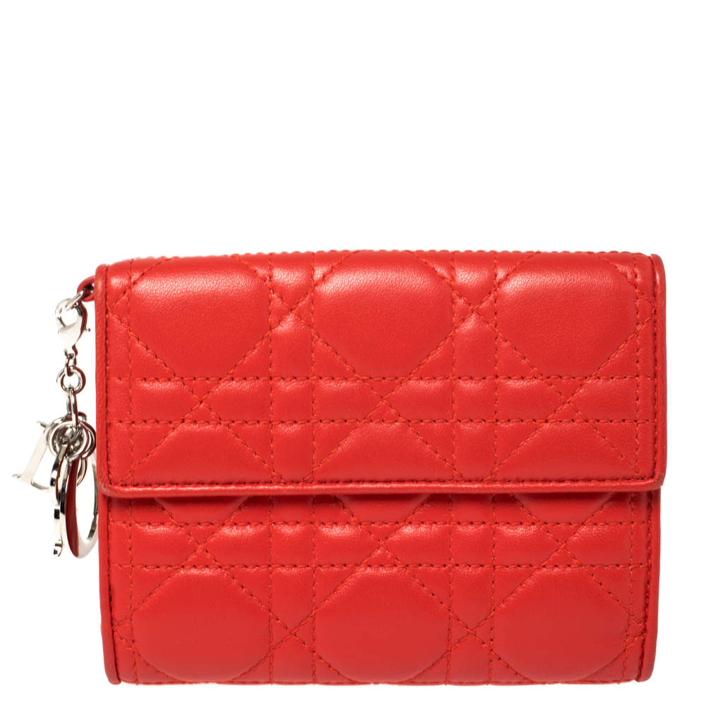 Dior Red Cannage Quilted Leather Lady Dior French Wallet Dior TLC