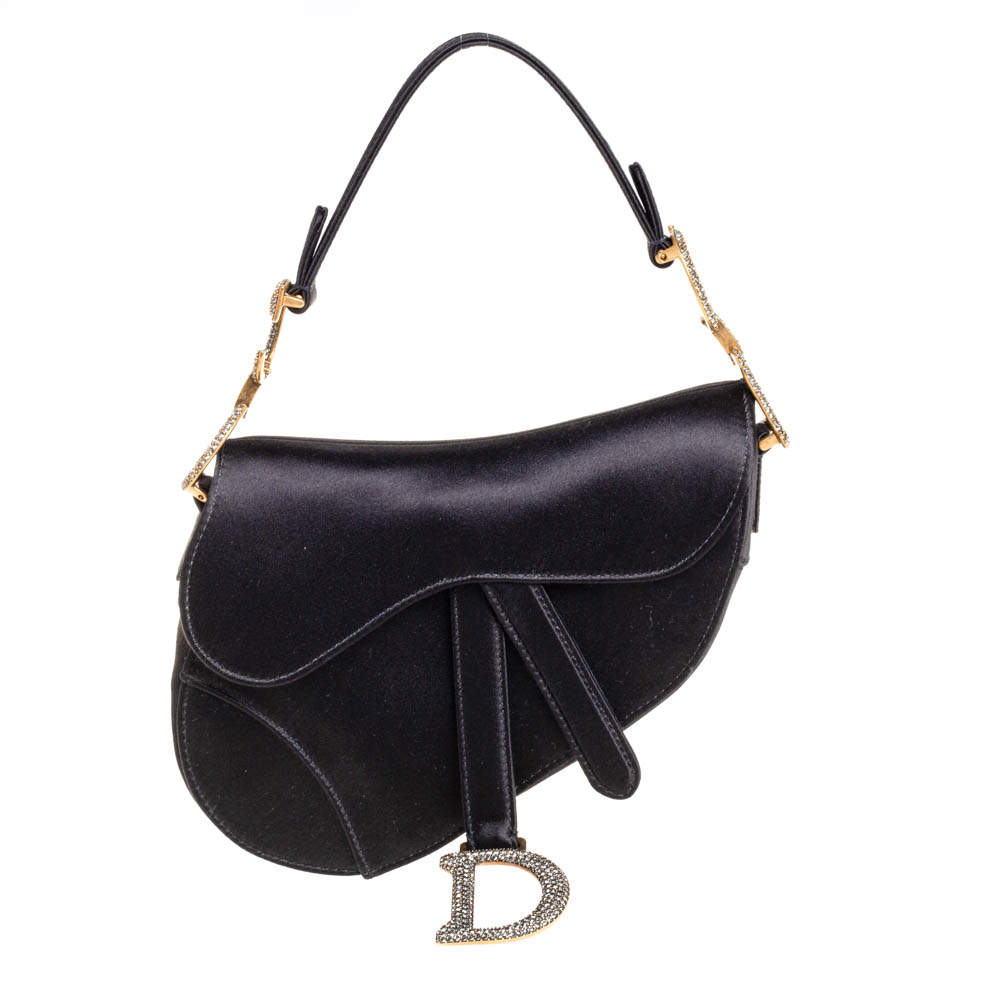 Pre Owned Dior Black Satin Mini Saddle Shoulder Bag