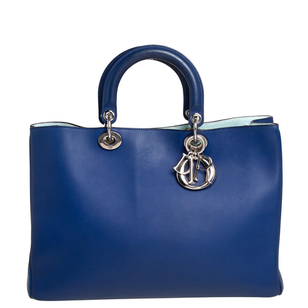 Pre Owned حقيبة يد ديور ديوريسيمو شوبر كبيرة جلد زرقاء