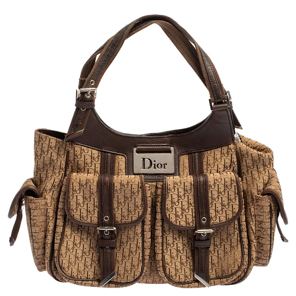Pre Owned Dior Beige/Brown Diorissimo Canvas Multi Pocket Shoulder Bag