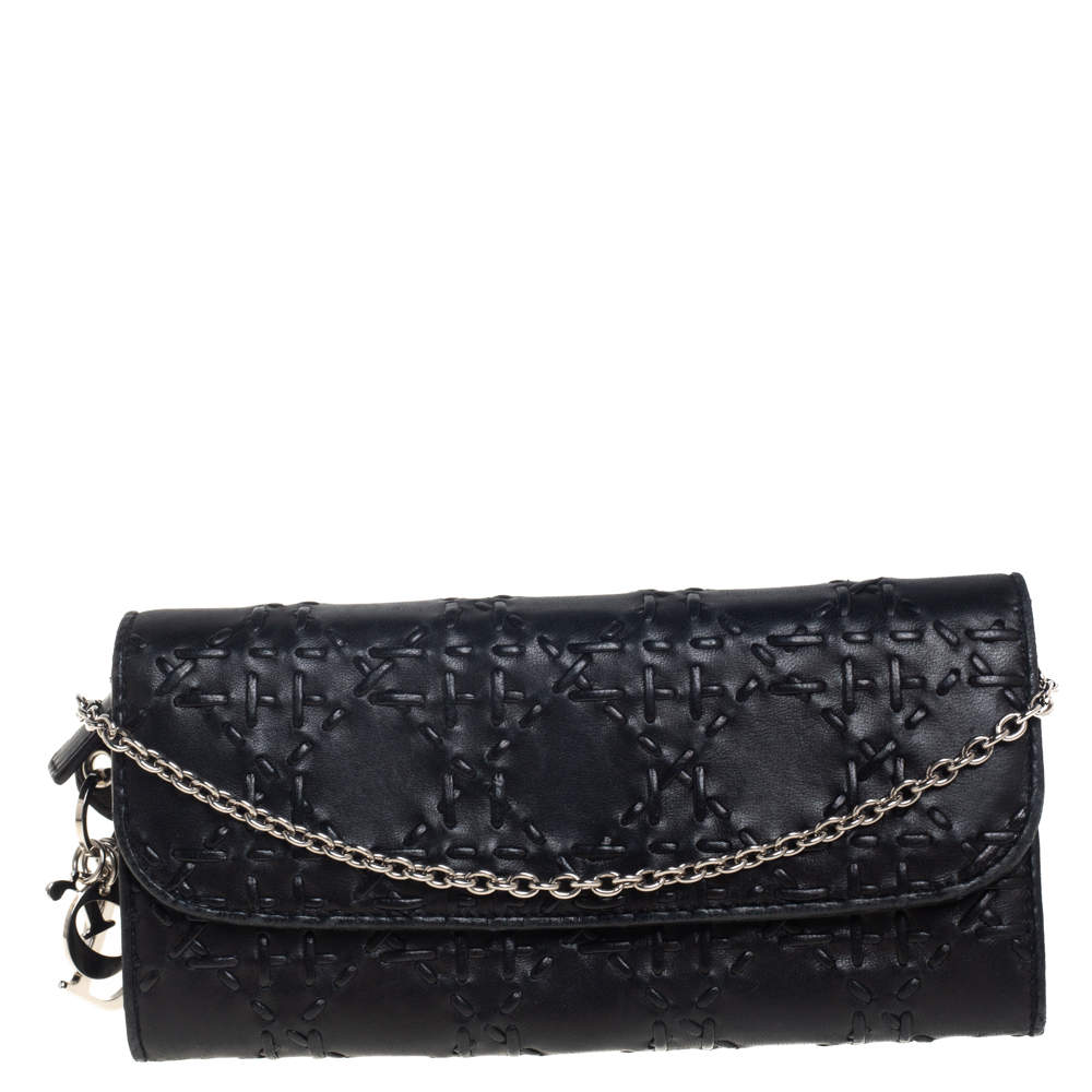 Dior Black Leather Lady Dior Wallet on Chain