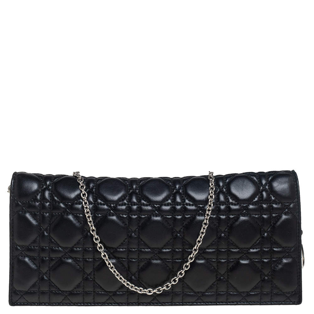 Pre Owned Dior Black Cannage Leather Lady Dior Chain Clutch