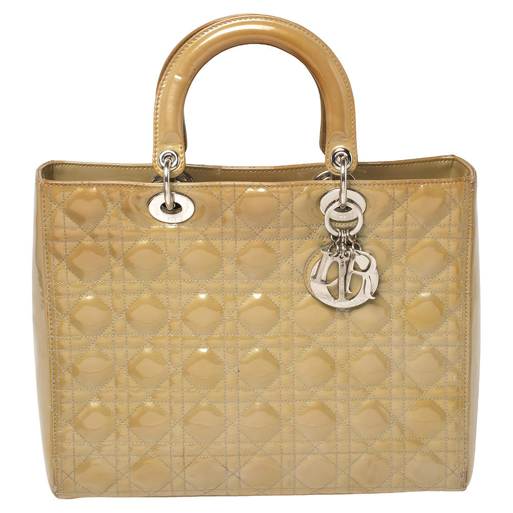 Dior Beige Cannage Patent Leather Large Lady Dior Tote Dior | The ...