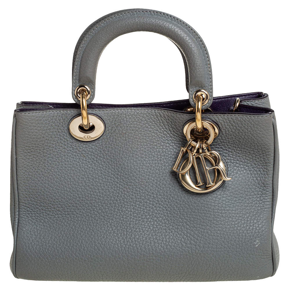 Pre Owned حقيبة يد ديور ميني ديوريسيمو جلد محبب رصاصي 