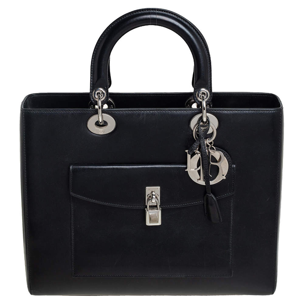 مملوكة مسبقًا Dior Black Leather Large Lady Dior Pocket Tote