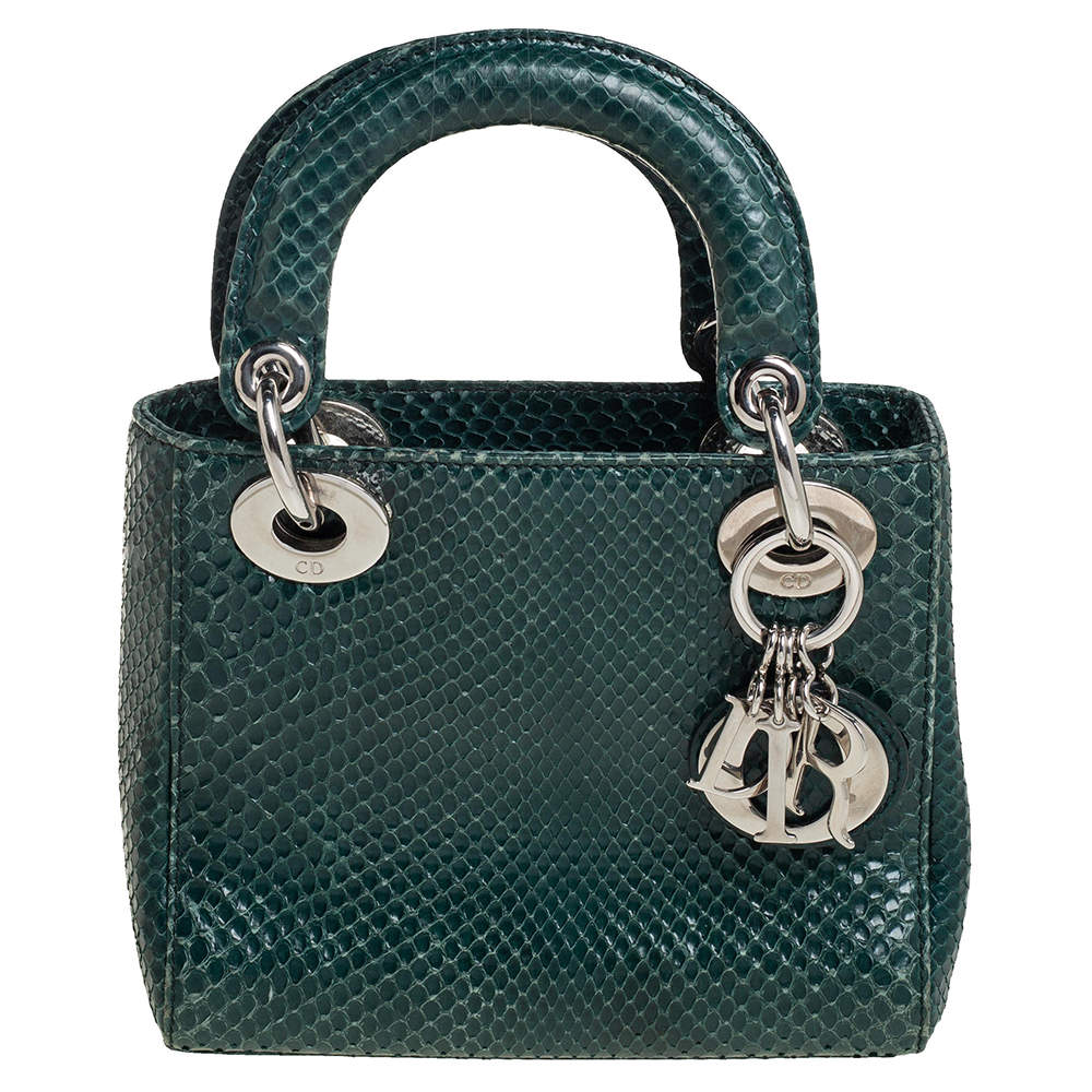 Pre Owned Dior Green Python Mini Chain Lady Dior Tote