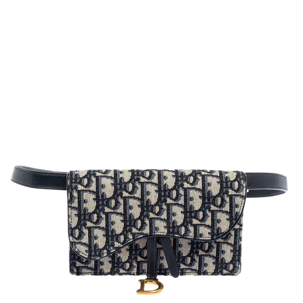 مملوكة مسبقًا Dior Navy Blue/White Oblique Canvas and Leather Saddle Belt Bag