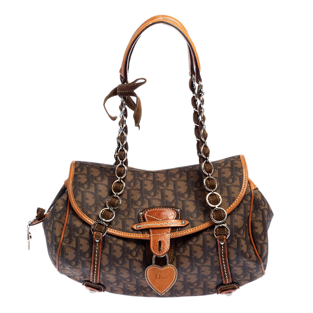 Dior Brown Diorissimo Coated Canvas and Leather Flap Romantique Satchel