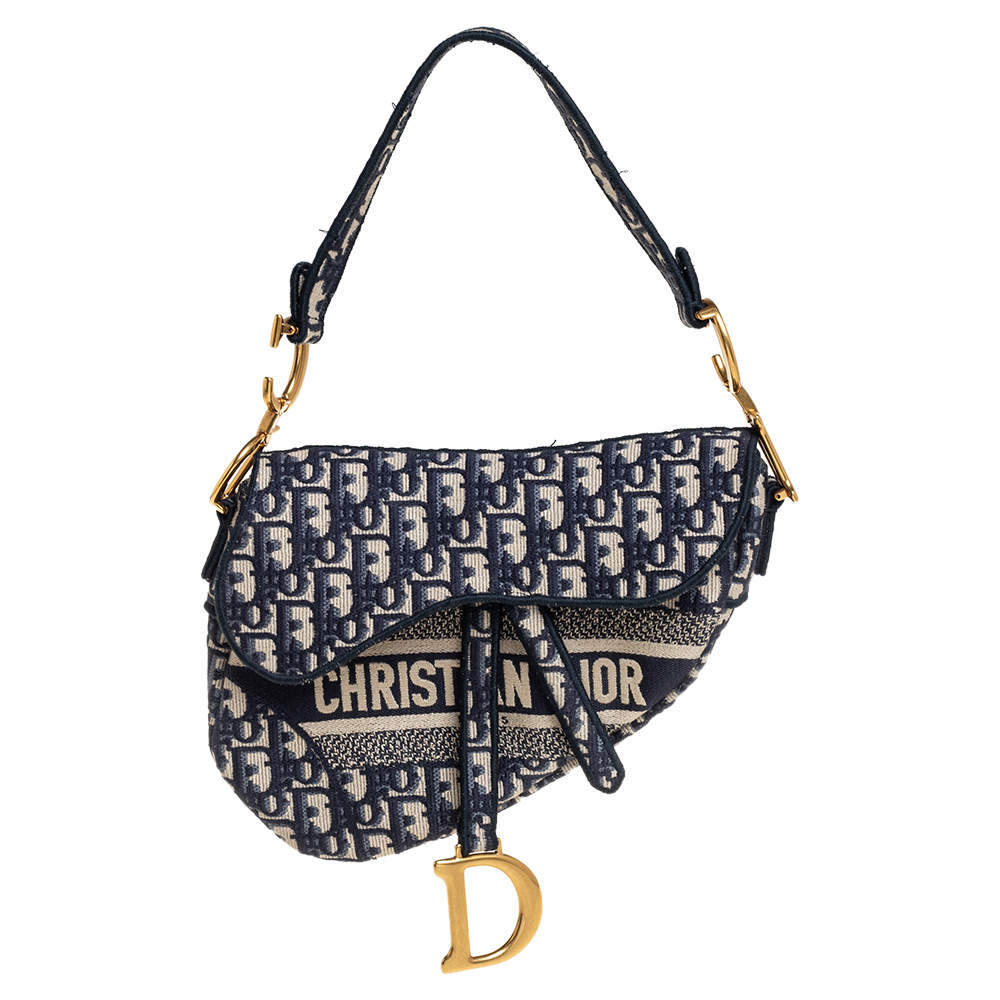 Pre Owned Dior Blue Diorissimo Canvas Saddle Shoulder Bag
