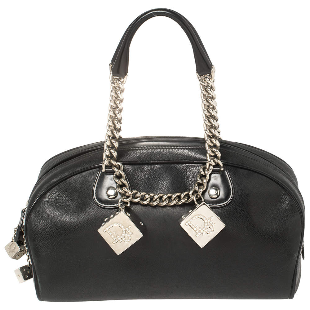 Pre Owned Dior Black Leather Gambler Dice Bowler Bag