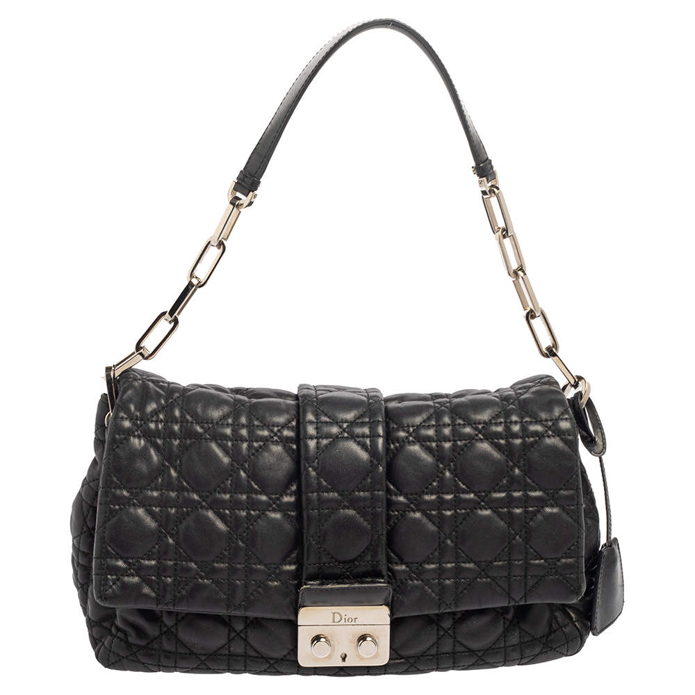 Dior Black Cannage Leather Medium New Lock Shoulder Bag
