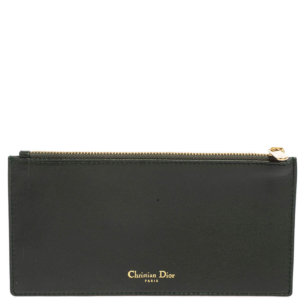 Pre Owned Dior Dark Green Leather Flat Zip Pouch