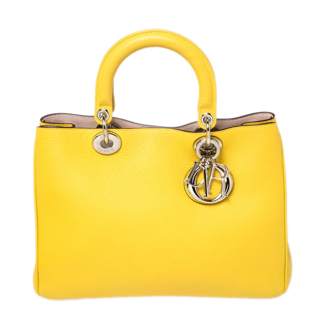 Dior Yellow Leather Medium Diorissimo Shopper Tote