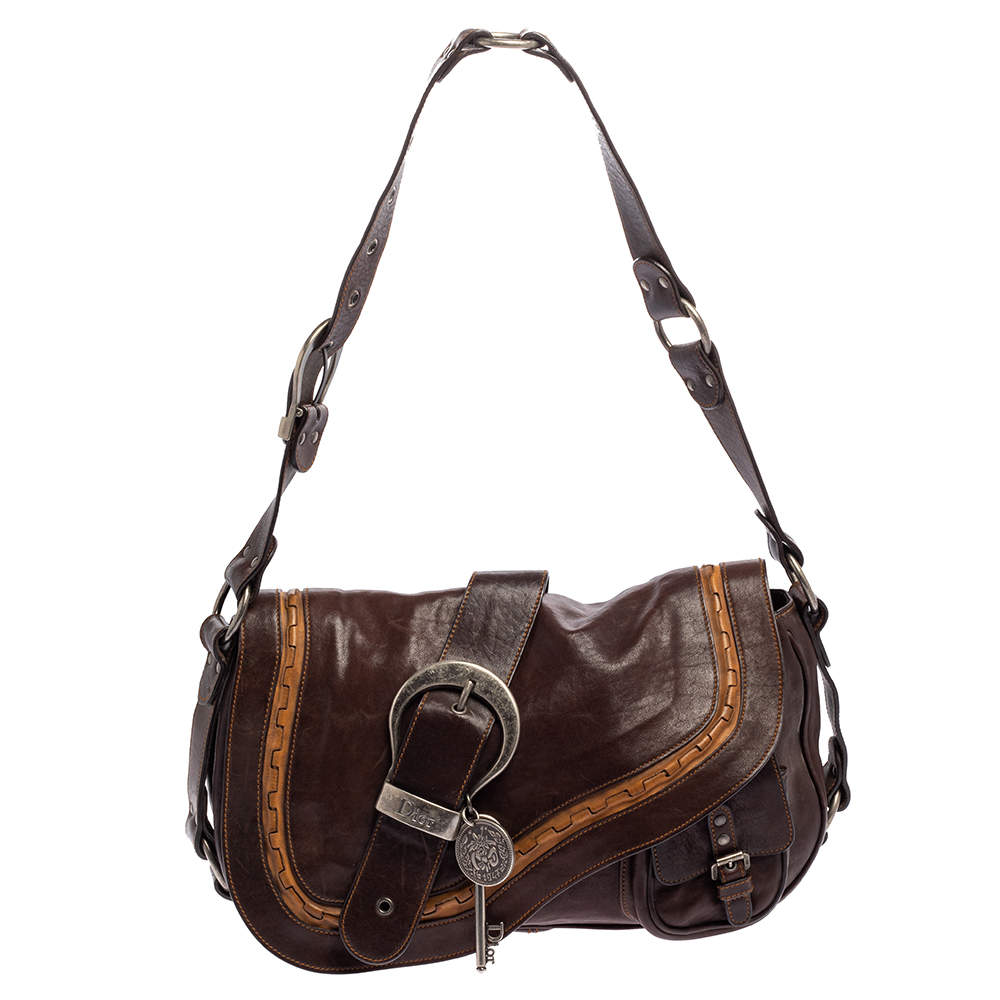 مملوكة مسبقًا حقيبة كتف ديورغاوتشو جلد بني 