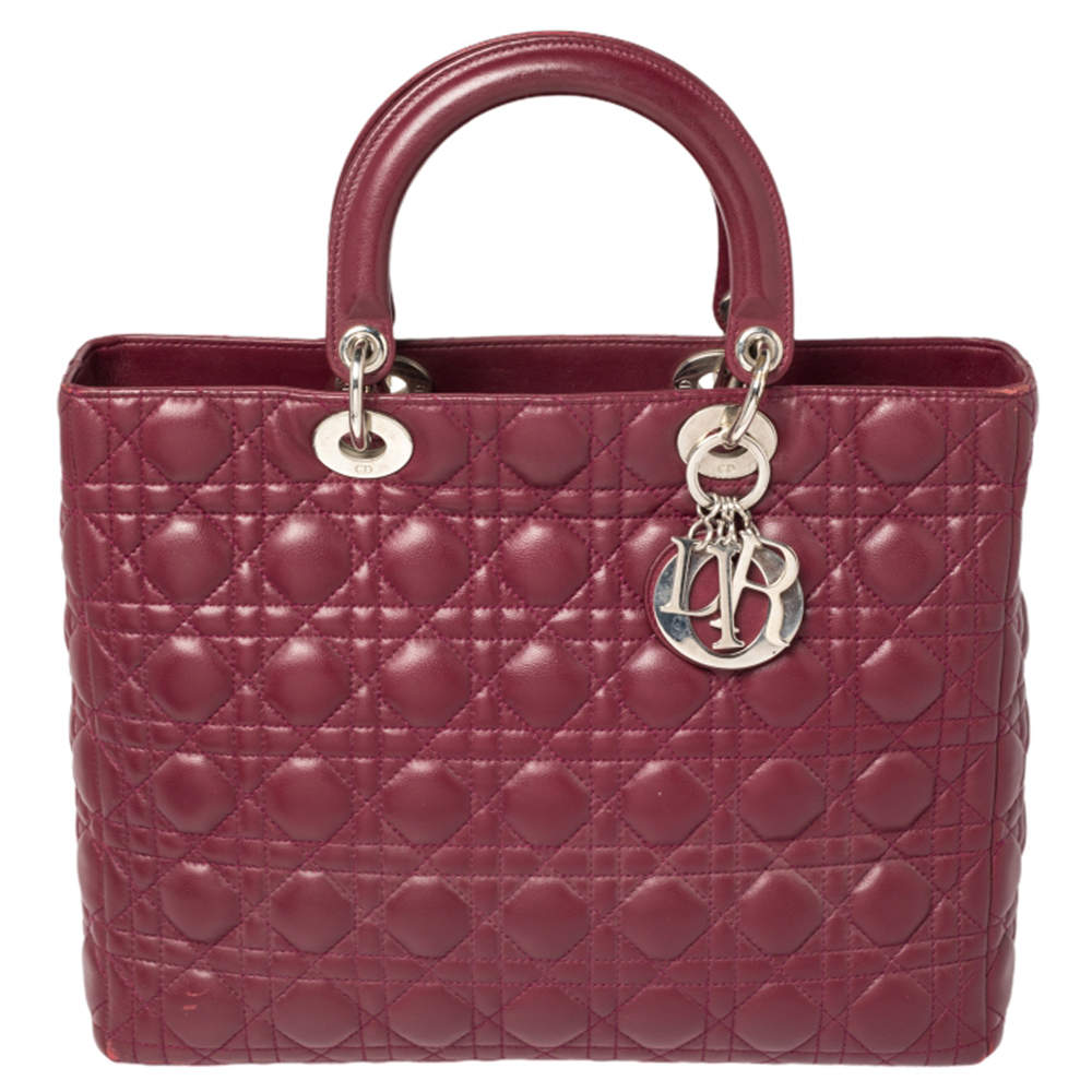 Pre Owned Dior Burgundy Cannage Leather Large Lady Dior Tote